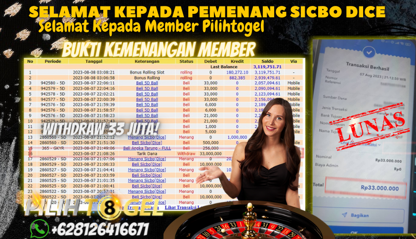 Bukti JP Live Casino Pilihtogel - Sicbo Dice